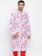 Vastramay  Men's Pink Cotton Blend Kurta